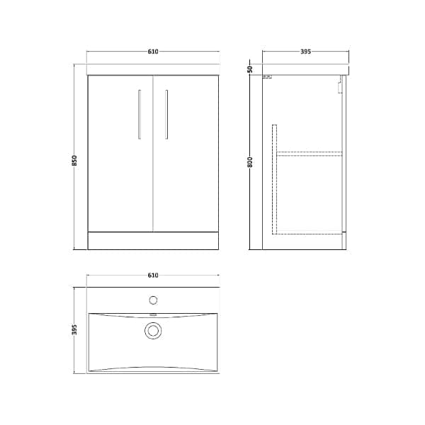Nuie Floor Standing Vanity Units,Modern Vanity Units,Basins With Floor Standing Vanity Units,Nuie Nuie Arno 2 Door Floorstanding Vanity Unit With Basin-3 600mm Wide