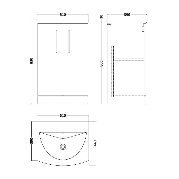 Nuie Floor Standing Vanity Units,Modern Vanity Units,Basins With Floor Standing Vanity Units,Nuie Nuie Arno 2 Door Floorstanding Vanity Unit With Basin-4 500mm Wide