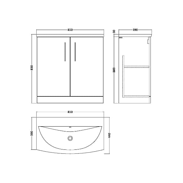 Nuie Floor Standing Vanity Units,Modern Vanity Units,Basins With Floor Standing Vanity Units,Nuie Nuie Arno 2 Door Floorstanding Vanity Unit With Basin-4 800mm Wide