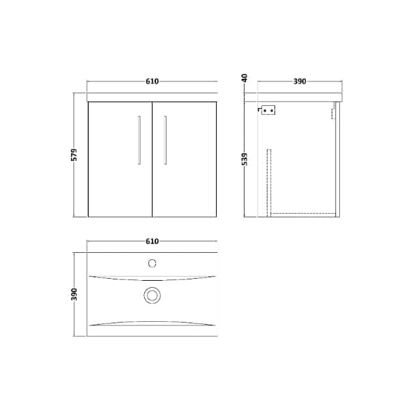 Nuie Wall Hung Vanity Units,Modern Vanity Units,Basins With Wall Hung Vanity Units,Nuie Nuie Arno 2 Door Wall Hung Vanity Unit With Basin-1 600mm Wide