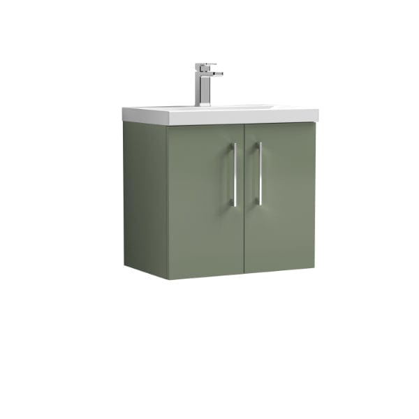Nuie Wall Hung Vanity Units,Modern Vanity Units,Basins With Wall Hung Vanity Units,Nuie Satin Green Nuie Arno 2 Door Wall Hung Vanity Unit With Basin-1 600mm Wide