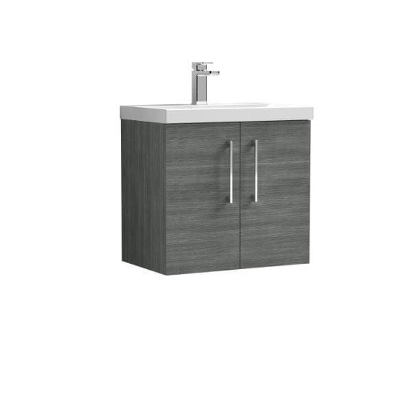 Nuie Wall Hung Vanity Units,Modern Vanity Units,Basins With Wall Hung Vanity Units,Nuie Anthracite Nuie Arno 2 Door Wall Hung Vanity Unit With Basin-1 600mm Wide