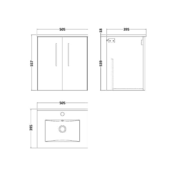 Nuie Wall Hung Vanity Units,Modern Vanity Units,Basins With Wall Hung Vanity Units,Nuie Nuie Arno 2 Door Wall Hung Vanity Unit With Basin-2 500mm Wide