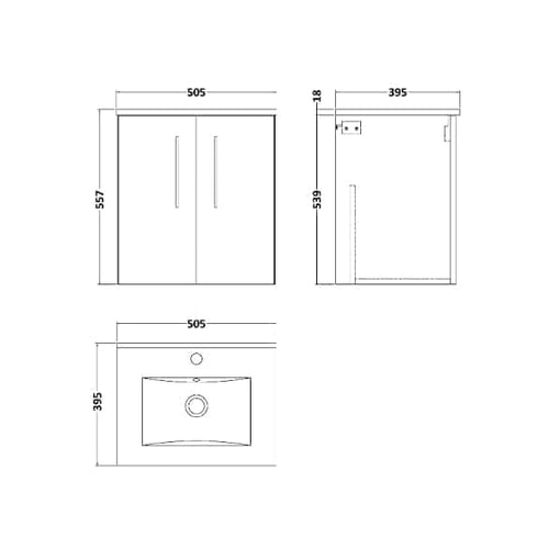 Nuie Wall Hung Vanity Units,Modern Vanity Units,Basins With Wall Hung Vanity Units,Nuie Nuie Arno 2 Door Wall Hung Vanity Unit With Basin-2 500mm Wide