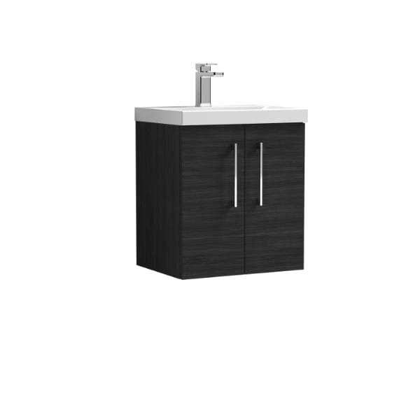 Nuie Wall Hung Vanity Units,Modern Vanity Units,Basins With Wall Hung Vanity Units,Nuie Charcoal Black Nuie Arno 2 Door Wall Hung Vanity Unit With Basin-2 500mm Wide