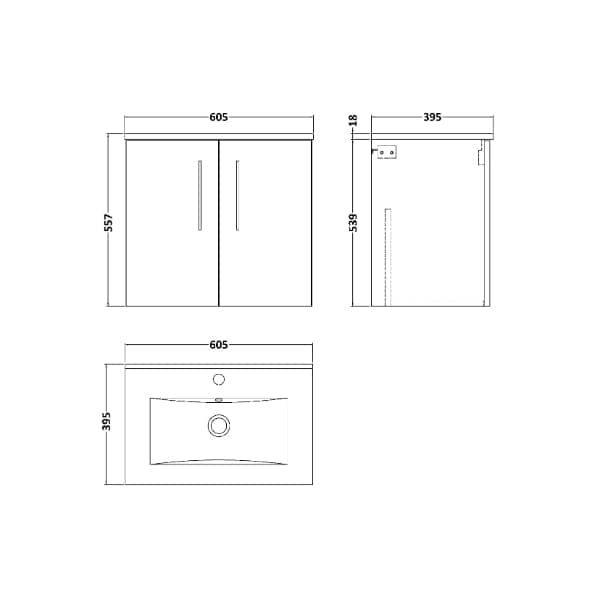 Nuie Wall Hung Vanity Units,Modern Vanity Units,Basins With Wall Hung Vanity Units,Nuie Nuie Arno 2 Door Wall Hung Vanity Unit With Basin-2 600mm Wide