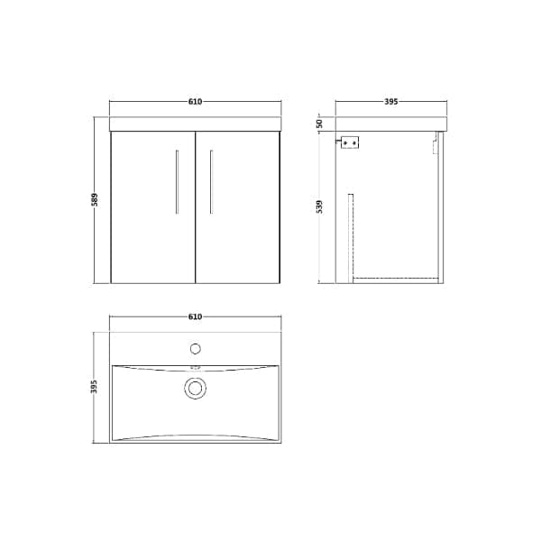 Nuie Wall Hung Vanity Units,Modern Vanity Units,Basins With Wall Hung Vanity Units,Nuie Nuie Arno 2 Door Wall Hung Vanity Unit With Basin-3 600mm Wide