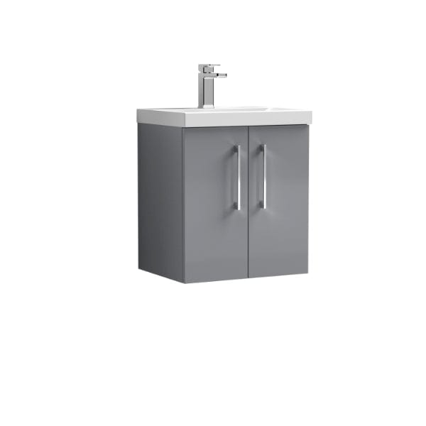 Nuie Wall Hung Vanity Units,Modern Vanity Units,Basins With Wall Hung Vanity Units,Nuie Cloud Grey Nuie Arno 2 Door Wall Hung Vanity Unit With Basin-4 500mm Wide