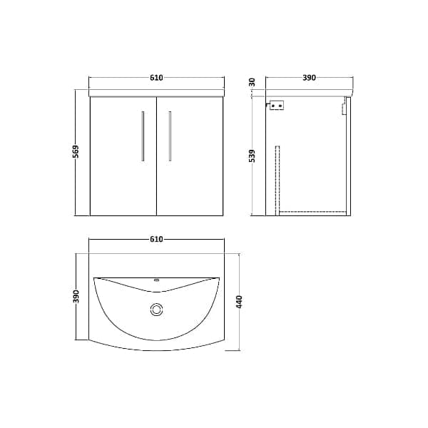 Nuie Wall Hung Vanity Units,Modern Vanity Units,Basins With Wall Hung Vanity Units,Nuie Nuie Arno 2 Door Wall Hung Vanity Unit With Basin-4 600mm Wide