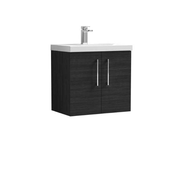 Nuie Wall Hung Vanity Units,Modern Vanity Units,Basins With Wall Hung Vanity Units,Nuie Charcoal Black Nuie Arno 2 Door Wall Hung Vanity Unit With Basin-4 600mm Wide