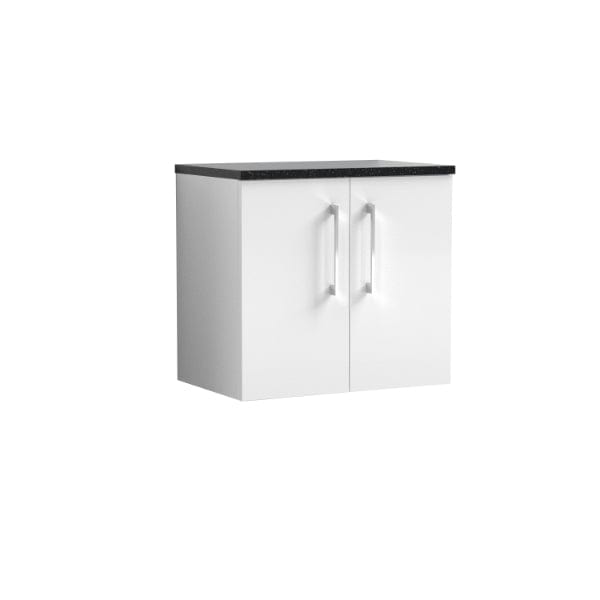 Nuie Wall Hung Vanity Units,Modern Vanity Units,Basins With Wall Hung Vanity Units,Nuie Gloss White Nuie Arno 2 Door Wall Hung Vanity Unit With Sparkling Black Worktop 600mm Wide