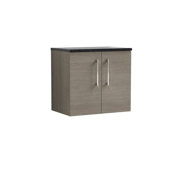 Nuie Wall Hung Vanity Units,Modern Vanity Units,Basins With Wall Hung Vanity Units,Nuie Solace Oak Nuie Arno 2 Door Wall Hung Vanity Unit With Sparkling Black Worktop 600mm Wide