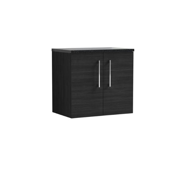 Nuie Wall Hung Vanity Units,Modern Vanity Units,Basins With Wall Hung Vanity Units,Nuie Charcoal Black Nuie Arno 2 Door Wall Hung Vanity Unit With Sparkling Black Worktop 600mm Wide