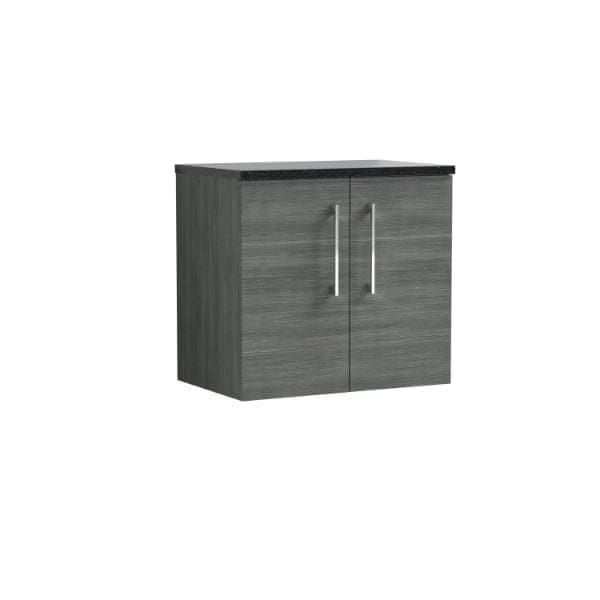 Nuie Wall Hung Vanity Units,Modern Vanity Units,Basins With Wall Hung Vanity Units,Nuie Anthracite Nuie Arno 2 Door Wall Hung Vanity Unit With Sparkling Black Worktop 600mm Wide