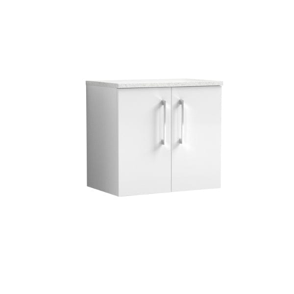 Nuie Wall Hung Vanity Units,Modern Vanity Units,Basins With Wall Hung Vanity Units,Nuie Gloss White Nuie Arno 2 Door Wall Hung Vanity Unit With Sparkling White Worktop 600mm Wide