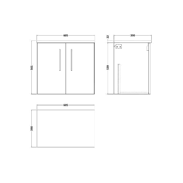 Nuie Wall Hung Vanity Units,Modern Vanity Units,Basins With Wall Hung Vanity Units,Nuie Nuie Arno 2 Door Wall Hung Vanity Unit With Sparkling White Worktop 600mm Wide