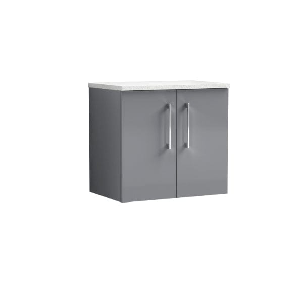 Nuie Wall Hung Vanity Units,Modern Vanity Units,Basins With Wall Hung Vanity Units,Nuie Cloud Grey Nuie Arno 2 Door Wall Hung Vanity Unit With Sparkling White Worktop 600mm Wide