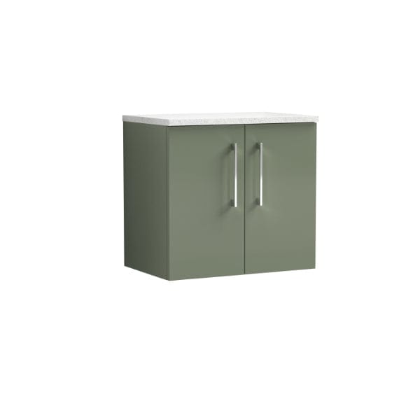 Nuie Wall Hung Vanity Units,Modern Vanity Units,Basins With Wall Hung Vanity Units,Nuie Satin Green Nuie Arno 2 Door Wall Hung Vanity Unit With Sparkling White Worktop 600mm Wide