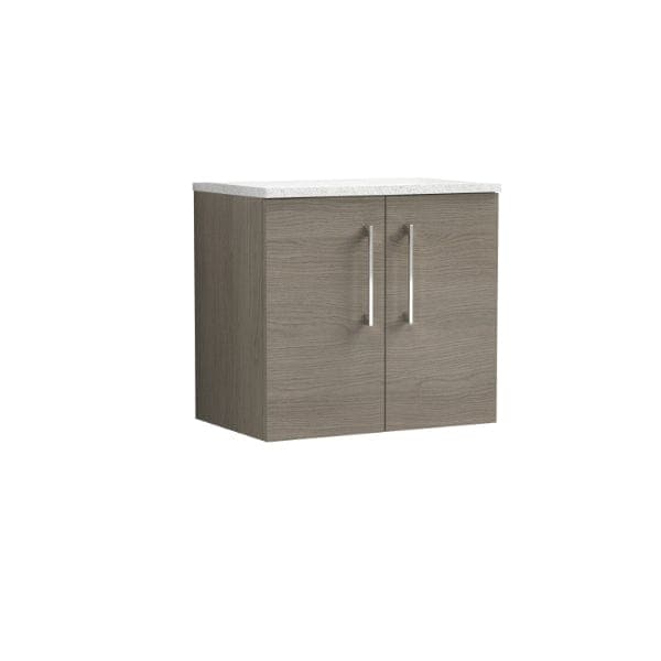 Nuie Wall Hung Vanity Units,Modern Vanity Units,Basins With Wall Hung Vanity Units,Nuie Solace Oak Nuie Arno 2 Door Wall Hung Vanity Unit With Sparkling White Worktop 600mm Wide