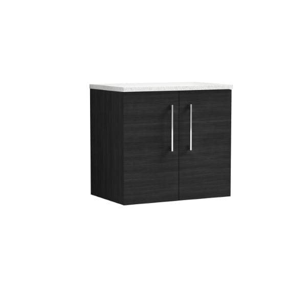 Nuie Wall Hung Vanity Units,Modern Vanity Units,Basins With Wall Hung Vanity Units,Nuie Charcoal Black Nuie Arno 2 Door Wall Hung Vanity Unit With Sparkling White Worktop 600mm Wide
