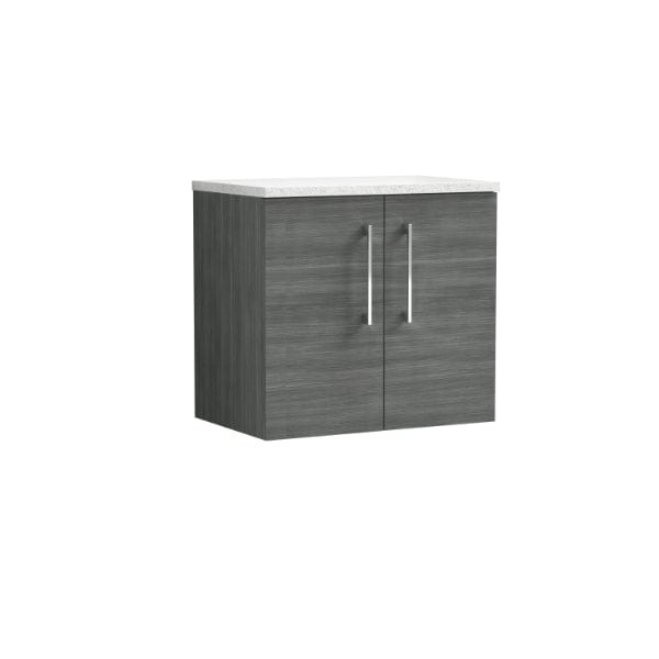 Nuie Wall Hung Vanity Units,Modern Vanity Units,Basins With Wall Hung Vanity Units,Nuie Anthracite Nuie Arno 2 Door Wall Hung Vanity Unit With Sparkling White Worktop 600mm Wide