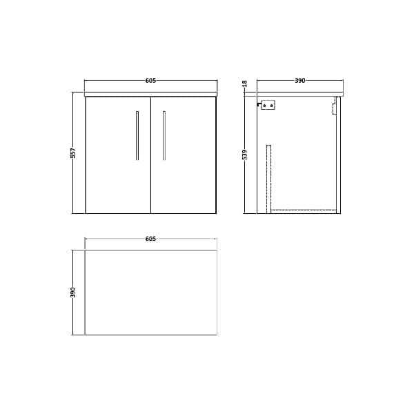 Nuie Wall Hung Vanity Units,Modern Vanity Units,Basins With Wall Hung Vanity Units,Nuie Nuie Arno 2 Door Wall Hung Vanity Unit With Worktop 600mm Wide