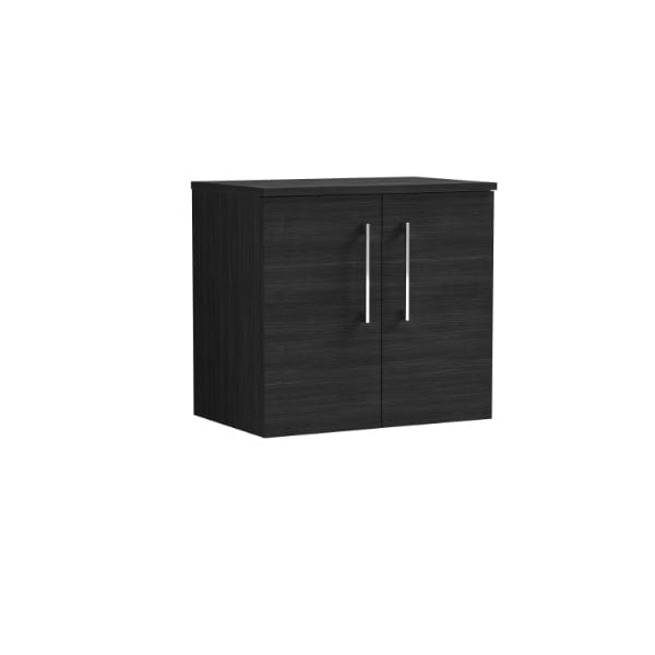 Nuie Wall Hung Vanity Units,Modern Vanity Units,Basins With Wall Hung Vanity Units,Nuie Charcoal Black Nuie Arno 2 Door Wall Hung Vanity Unit With Worktop 600mm Wide