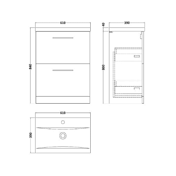 Nuie Floor Standing Vanity Units,Modern Vanity Units,Basins With Floor Standing Vanity Units,Nuie Nuie Arno 2 Drawer Floorstanding Vanity Unit With Basin-1 600mm Wide