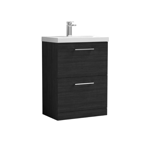 Nuie Floor Standing Vanity Units,Modern Vanity Units,Basins With Floor Standing Vanity Units,Nuie Charcoal Black Nuie Arno 2 Drawer Floorstanding Vanity Unit With Basin-1 600mm Wide