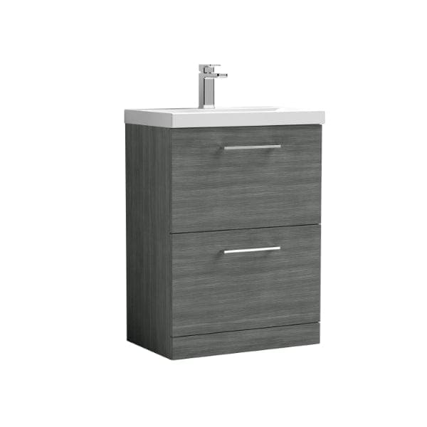 Nuie Floor Standing Vanity Units,Modern Vanity Units,Basins With Floor Standing Vanity Units,Nuie Anthracite Nuie Arno 2 Drawer Floorstanding Vanity Unit With Basin-1 600mm Wide
