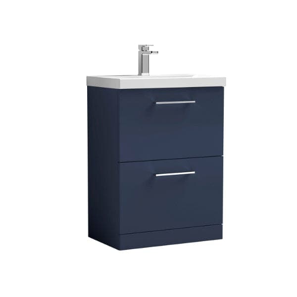 Nuie Floor Standing Vanity Units,Modern Vanity Units,Basins With Floor Standing Vanity Units,Nuie Electric Blue Nuie Arno 2 Drawer Floorstanding Vanity Unit With Basin-1 600mm Wide