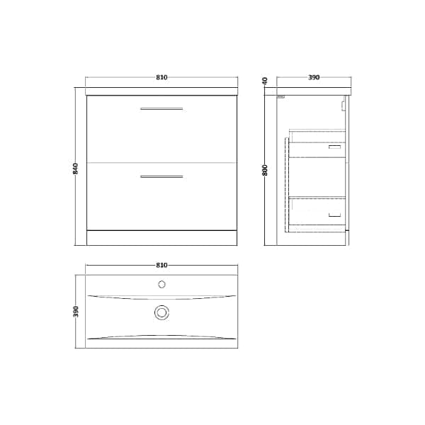 Nuie Floor Standing Vanity Units,Modern Vanity Units,Basins With Floor Standing Vanity Units,Nuie Nuie Arno 2 Drawer Floorstanding Vanity Unit With Basin-1 800mm Wide