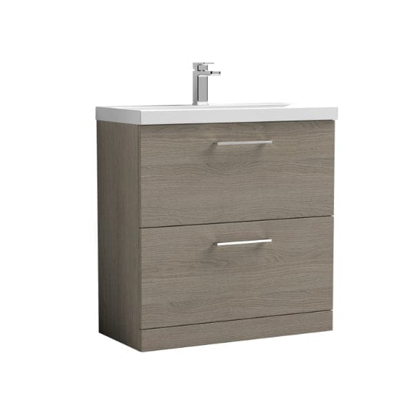 Nuie Floor Standing Vanity Units,Modern Vanity Units,Basins With Floor Standing Vanity Units,Nuie Solace Oak Nuie Arno 2 Drawer Floorstanding Vanity Unit With Basin-1 800mm Wide