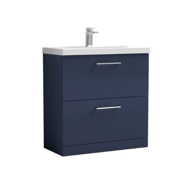 Nuie Floor Standing Vanity Units,Modern Vanity Units,Basins With Floor Standing Vanity Units,Nuie Electric Blue Nuie Arno 2 Drawer Floorstanding Vanity Unit With Basin-1 800mm Wide