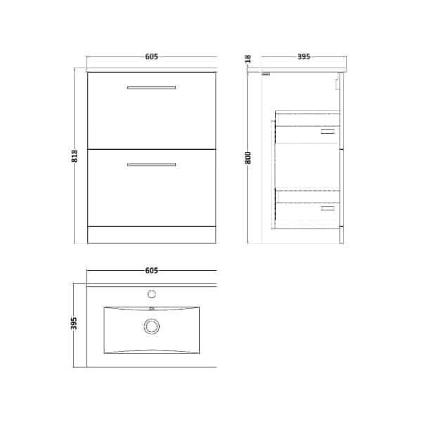 Nuie Floor Standing Vanity Units,Modern Vanity Units,Basins With Floor Standing Vanity Units,Nuie Nuie Arno 2 Drawer Floorstanding Vanity Unit With Basin-2 600mm Wide