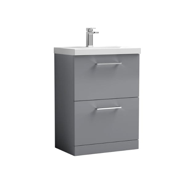 Nuie Floor Standing Vanity Units,Modern Vanity Units,Basins With Floor Standing Vanity Units,Nuie Cloud Grey Nuie Arno 2 Drawer Floorstanding Vanity Unit With Basin-2 600mm Wide