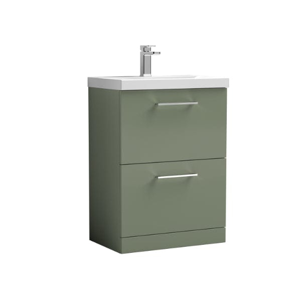 Nuie Floor Standing Vanity Units,Modern Vanity Units,Basins With Floor Standing Vanity Units,Nuie Satin Green Nuie Arno 2 Drawer Floorstanding Vanity Unit With Basin-2 600mm Wide