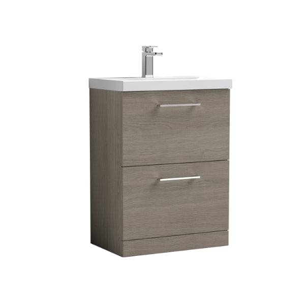 Nuie Floor Standing Vanity Units,Modern Vanity Units,Basins With Floor Standing Vanity Units,Nuie Solace Oak Nuie Arno 2 Drawer Floorstanding Vanity Unit With Basin-2 600mm Wide