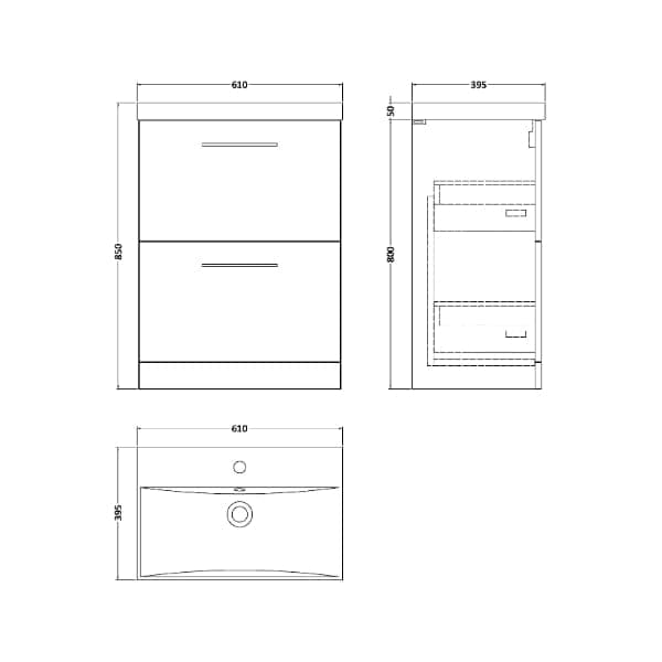 Nuie Floor Standing Vanity Units,Modern Vanity Units,Basins With Floor Standing Vanity Units,Nuie Nuie Arno 2 Drawer Floorstanding Vanity Unit With Basin-3 600mm Wide