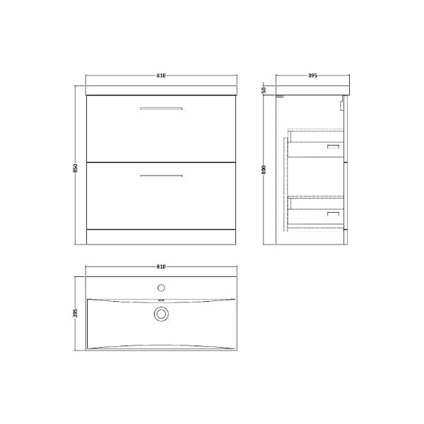 Nuie Floor Standing Vanity Units,Modern Vanity Units,Basins With Floor Standing Vanity Units,Nuie Nuie Arno 2 Drawer Floorstanding Vanity Unit With Basin-3 800mm Wide