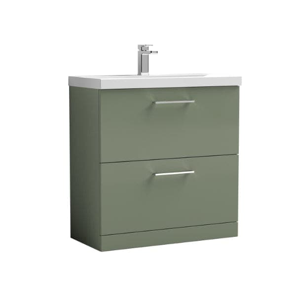 Nuie Floor Standing Vanity Units,Modern Vanity Units,Basins With Floor Standing Vanity Units,Nuie Satin Green Nuie Arno 2 Drawer Floorstanding Vanity Unit With Basin-3 800mm Wide