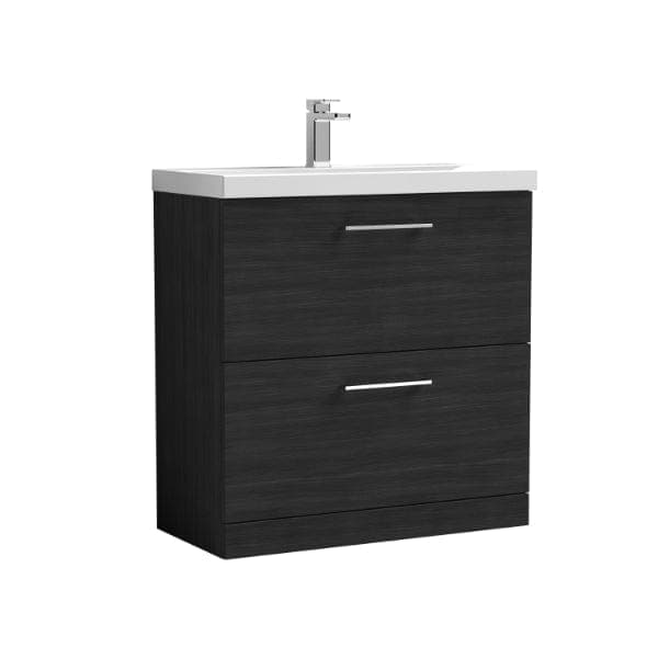 Nuie Floor Standing Vanity Units,Modern Vanity Units,Basins With Floor Standing Vanity Units,Nuie Charcoal Black Nuie Arno 2 Drawer Floorstanding Vanity Unit With Basin-3 800mm Wide