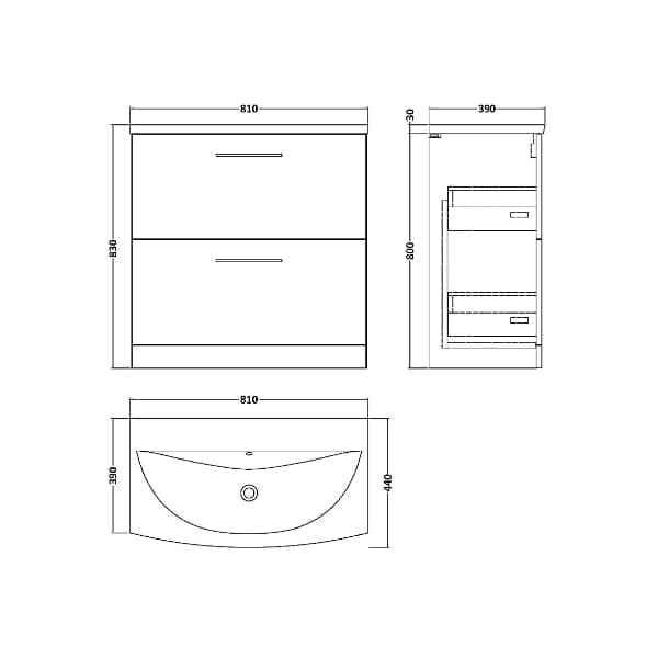 Nuie Floor Standing Vanity Units,Modern Vanity Units,Basins With Floor Standing Vanity Units,Nuie Nuie Arno 2 Drawer Floorstanding Vanity Unit With Basin-4 800mm Wide