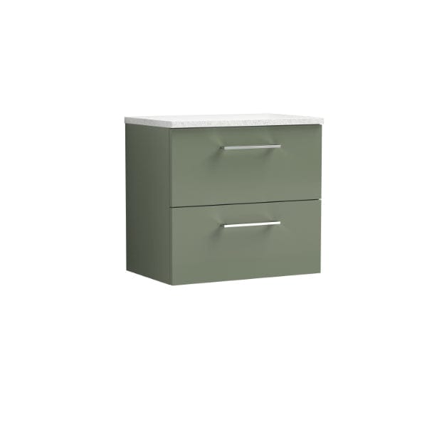 Nuie Wall Hung Vanity Units,Modern Vanity Units,Basins With Wall Hung Vanity Units,Nuie Satin Green / Sparkling White Worktop Nuie Arno 2 Drawer Wall Hung Vanity Unit 600mm Wide