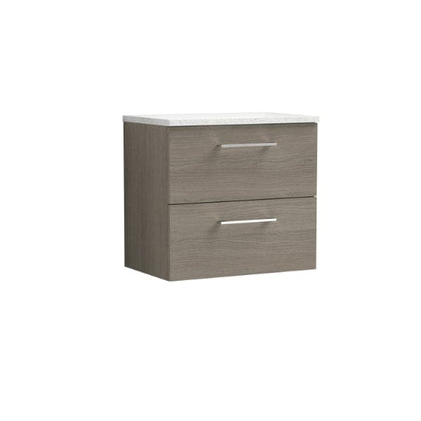 Nuie Wall Hung Vanity Units,Modern Vanity Units,Basins With Wall Hung Vanity Units,Nuie Solace Oak / Sparkling White Worktop Nuie Arno 2 Drawer Wall Hung Vanity Unit 600mm Wide