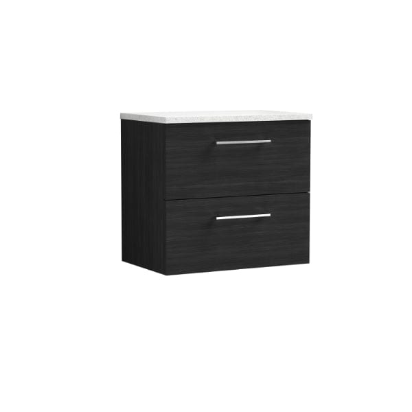 Nuie Wall Hung Vanity Units,Modern Vanity Units,Basins With Wall Hung Vanity Units,Nuie Charcoal Black / Sparkling White Worktop Nuie Arno 2 Drawer Wall Hung Vanity Unit 600mm Wide