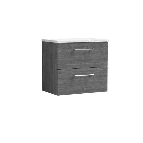 Nuie Wall Hung Vanity Units,Modern Vanity Units,Basins With Wall Hung Vanity Units,Nuie Anthracite / Sparkling White Worktop Nuie Arno 2 Drawer Wall Hung Vanity Unit 600mm Wide