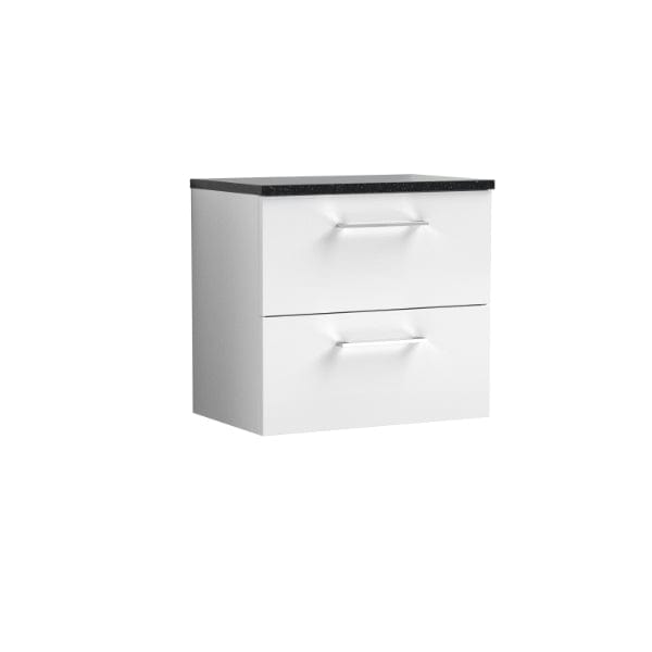 Nuie Wall Hung Vanity Units,Modern Vanity Units,Basins With Wall Hung Vanity Units,Nuie Gloss White / Sparkling Black Worktop Nuie Arno 2 Drawer Wall Hung Vanity Unit 600mm Wide