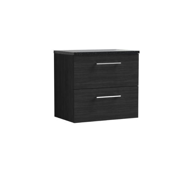 Nuie Wall Hung Vanity Units,Modern Vanity Units,Basins With Wall Hung Vanity Units,Nuie Charcoal Black / Sparkling Black Worktop Nuie Arno 2 Drawer Wall Hung Vanity Unit 600mm Wide