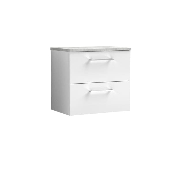 Nuie Wall Hung Vanity Units,Modern Vanity Units,Basins With Wall Hung Vanity Units,Nuie Gloss White / Bellato Grey Worktop Nuie Arno 2 Drawer Wall Hung Vanity Unit 600mm Wide